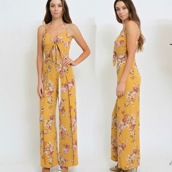BOHO Mustard Thigh High Slit Jumpsuit - Picture 4 of 4